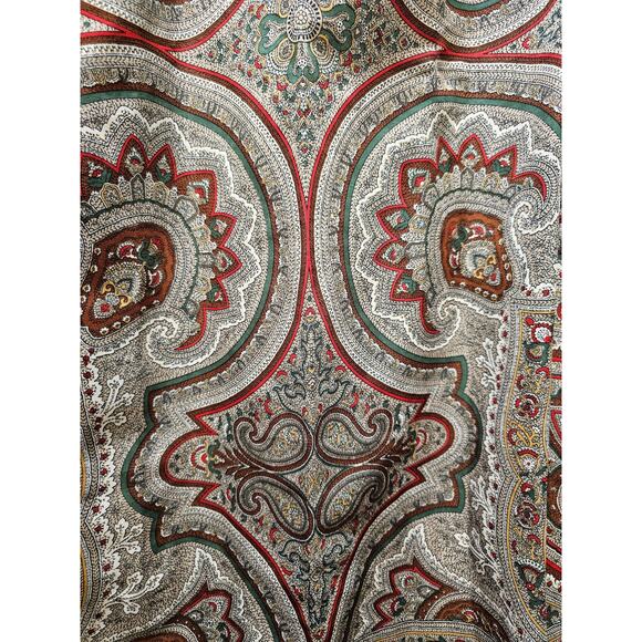 Italian made olive green paisley polyester woven large square raw edge scarf - Picture 6 of 8